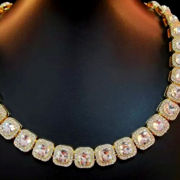 ⭐ Large 22" Long Iced Out Diamond 46 Ctw. Chain 13mm Wide 18k Yellow Gold ⭐ - Picture 2 of 5